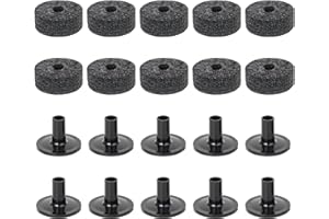 Yibuy Black Drum Set Replacement Parts 15mm Thick Felt Washers + Plastic Long Flanged Cymbal Sleeves Pack of 10