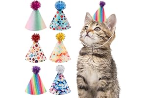 ASOFELK 6 PCS Birthday Hats for Dog/Cat & Mini Party Hats for Stuffed Animals Adjustable Headbands Multi-color Birthday Hats for Kittens Rabbits Cat Dogs Small Animals