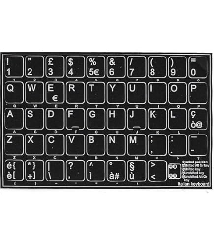 Adesivi Tastiera ITA Completi - Lettere Bianche Su Fondo Nero PVC Made In Italy - Foto 5