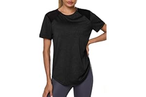 Terecey Tee Shirt Sport Femme Manches Courtes T-Shirt Maille Respirant Séchage Rapide Haut de Fitness Léger pour Yoga Running Gym