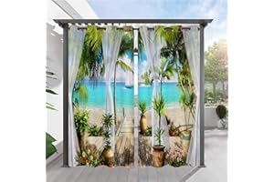 SK Studio 2 Stück Outdoor Vorhang Wetterfest Wasserdicht Sichtschutz Sonnenschutz Vorhang mit Strand-Ozean-Druckmuster für Balkon Terrasse Veranda Pergola Gartenlaube Stil 8, 264x213cm