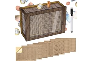 Alyvisun Huchas 5000€ de Madera con Bolígrafo y Pegatinas, Reutilizable Hucha Ahorro con Contador Caja Ahorro Retro Hucha Cerdito Alcancia para Adultos y Niños (Objetivo 500-10000€)