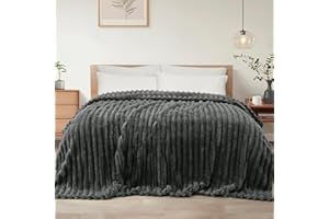 Exclusivo Mezcla Podwójny koc flanelowy, super miękki żakardowy koc w paski, lekki, puszysty, przytulny, na każdą porę roku, 150 x 200 cm, ciemnoszary