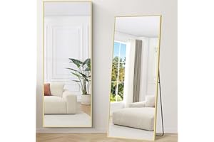 Weare Home Espejo de Cuerpo Entero 147x44 cm, de Pie y Pared, Marco de Aluminio Aleado y Soporte, Dorado