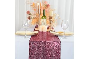 ShinyBeauty Tovaglia decorativa in lustrini bordeaux, decorazioni per baby shower bordeaux, tovaglietti scintillanti per matrimoni, copritevole per tavolo in tessuto da festa, lungo colore vino