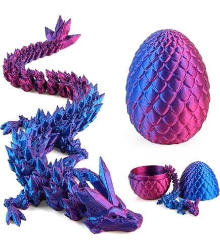 Dellyy – Oeuf De Dragon Imprimé 3D – Dragon Articulé 30 Cm – Or Rouge – PLA – Décoration Et Jouet