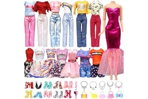 CARREUTY 28 Piezas Ropa Compatibles con Barbie 11.5 Pulgadas Muñeca, 3 Vestidos de Moda 3 Prendas Informales (Tops y Pantalones) 10 Pares de Zapatos 12 Accesorios, Adecuado para Navidad