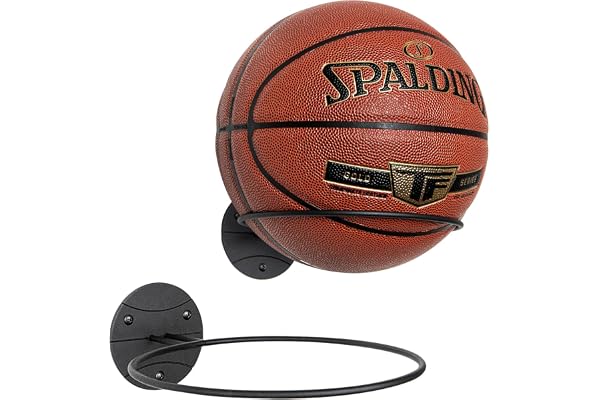 PUERSI Lot de 2 Support Mural Ballon le basket-ball, Porte Ballon Mural en Métal Noir, pour football, volley-ball, deco pour chambre ado garcon