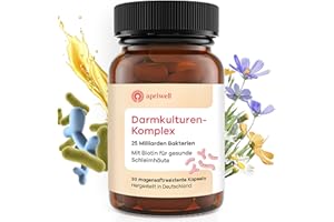 ‎APRIWELL Apriwell Darmkulturen-Komplex - Fructosefrei - 5 Milchsäurebakterien & Bifidobakterien - Mit Biotin für die Schleimhaut - magensaftresistent - ohne Inulin - 30 vegane Kapseln