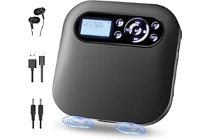 Desobry Portable CD Player with Bluetooth and Speakers, Discman CD Player Rechargeable with FM, Anti-Skip, LCD Screen, Dual Headphone Jack, Personal CD Player for Home Car Kids Gift