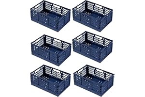 EURXLQ 6 Stück Blau Klappbox 30×20×12cm,Klappkiste Körbe Aufbewahrung Zusammenklappbarer Tragbar Aufbewahrunskisten Bunt aufbewahrungskiste Geeignet für Küche,Bad,Büro,Schlafzimmer