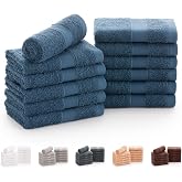 Todocama - Set of 12 Hand Towels (30x30 cm) 100% Soft and Absorbent Cotton, 550 gsm Premium, (Navy Blue)