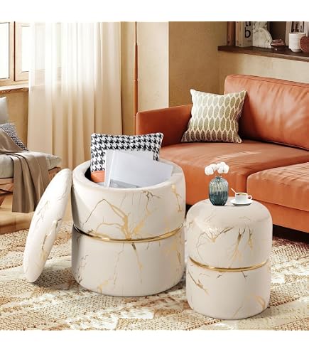 HOCKER GOLD CREME Beige 2er Set Polsterhocker Rund Chesterfield Pouf Sitzhocker EUR 65,00 - FR