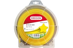 Fil de débroussailleuse Oregon Jaune Étoile 2.4mm, Coupe herbes hautes, mauvaises herbes, végétation dense, Fil nylon haute résistance, compatible avec modèles standards, 2.4mm x 111m (69-454-Y)