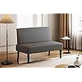Yaheetech Fabric Small Sofa with Mid-Height Back, 2 Seater Clean-Lined Loveseat Couch with Solid Wood Legs, Versatile Modern Seating for Restaurant, Cafe, Living Room, Dining/Shoe Bench, Grey