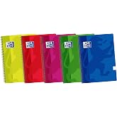 Oxford, A5 Notebooks, Pack of 5 Plastic Cover Notebooks with Spiral, 80 Sheets with 4x4 Squares, Assorted Colours
