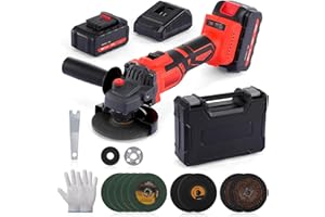 Geevorks Amoladora Angular a Batería,21V Amoladora Bateria125MM, con 2 Baterías 4.0 Ah y Cargador,Motor sin Escobillas 9000RPM,Empuñadura Auxiliar,Buena Disipación del Calor