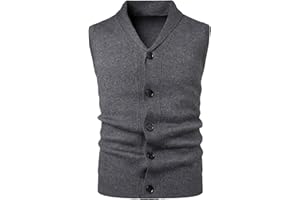 Harbrosrce Gilet da Uomo Collo a Scialle Maglione Classico Maglia Cardigan Senza Maniche Maglieria con Bottone