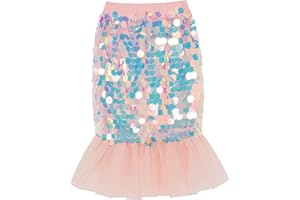 KISLOVE Toddler Girl Sequin Pencil Skirt with Pleated Layered Tulle Mermaid Tail Skirts Sparkly Elastic Waist Kids for Birthday Princess Party 2-6 Years