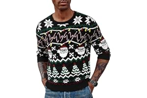 Terecey Suéter Navideño Hombre con Renos y Árbol de Navidad Jersey Navidad Punto de Cuello Redondo y Manga Larga para Invierno y Christmas