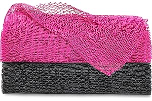 SIGHTOR African Net Sponge Authentic,2Pcs Nylon African Exfoliating Net Bathing,Body Exfoliating for Back Scrubber,Stretch Length to 66 INCH(Pink+Black)