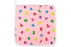 Panini Tessuti, Tovagliolo Salvietta Letterine Rosa (31x31 cm) Fantasia per asilo e scuola materna- 100% cotone- Made in Italy Set Asilo Da Ricamare per la pappa e la merenda Letterine Rosa