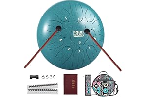 FOUR UNCLES Steel Tongue Drum, Percussion Instrument Handpan Drum D Key with Bag, Music Book and Mallets for Meditation Entertainment Musical Education Concert Yoga (10 Inch, Green)