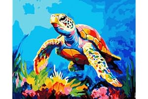 KOMKING Painting by Numbers for Adults Children, Paint by Number Kits for Kids Adult on Canvas Number Painting Arts and Crafts Kits for Adults, Wandering Turtle 40x50cm Without Frame