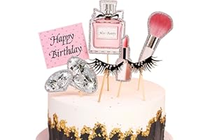 APOSEN Mnixy 28Pcs Glitter Makeup Cupcake Toppers Cosmetics Cupcake Picks Eyelash Diomand Perfume Lipstick Cupcake Picks Happy Birthday Cake Decoration for Girls 18th Birthday Bachelorette Party Supplies
