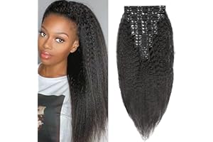 EINBEAUTY Kinky Straight Extensiones de Clip de Pelo Natural.16 piezas 240g.Extensiones de cabello humano invisibles Clip in.Negro natural Clip ins para mujeres negras.16+18 Inch.36 Clips.