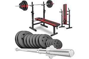 ‎HS HOP-SPORT Hop-Sport Hantelset 39kg bis 99kg - Klappbare Hantelbank mit Gewichten, Verstellbare Langhantelablage, Trainingsbank für Bankdrücken, Stabiler Fitnessbank, 270 kg Max. Belastbarkeit
