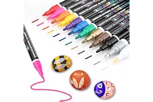 Goffii Marqueur Peinture Acylique, Stylos à Peinture, Marqueur Peinture Permanent 12 Couleurs pour la Pierre, la Céramique, le Verre, le Bois，la Toile, 2mm Pointe
