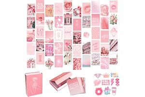 Artivo Pink Wall Collage Kit Aesthetic Pictures 50 Set 4x6, Pretty Light Pink Wall Decor for Teen Girls and Kids, Cute Bedroom Decor, College Dorm Decor…