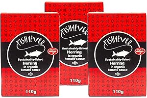 Fish 4 Ever | Herring In Organic Tomato Sauce - Sustainably Fished. Tin Canned Food Rich In Omega-3. Great Used On Bread Or With Eggs |110g (Pack of 3)