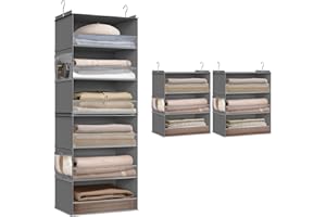 ‎SONGMICS SONGMICS Hängeorganizer, Schrank-Organizer, Hängeregal aufteilbar, Hängeaufbewahrung, faltbar und platzsparend, Metallhaken und Bambus-Einsätze, Taubengrau RCH007G01