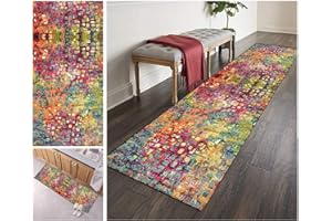 ‎ZVEZVI ZVEZVI Teppich Läufer Flur Küche rutschfest Waschbar Rosa Boho 50x280cm Bunter Modern rutschfest Waschbar Vintage Kücheläufer Teppichläufer Polyester Meterware Anpassbar