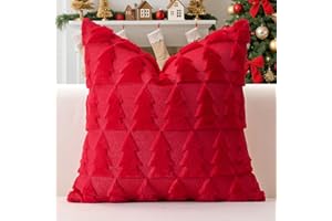 Artscope 1 Pezzi Natalizio Federe in Lana Corta Velluto Copricuscini Morbido Decorativo Fodere per Cuscino Lusso Stile per Divano Camera da Letto Natale Albero Rosso 45x45 cm