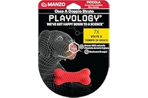 Playology Dog Bones - giocattoli per cani per cani di piccola taglia (fino a 15 libbre) - profumo di manzo naturale, dimolo strato duro per mastichi aggressivi - 1 osso a doppio strato rosso
