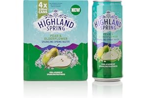 Highland Spring Pear and Elderflower Cans Sparkling Water, 4 x 330ml