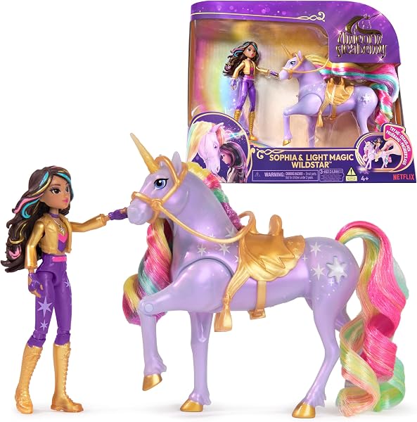Unicorn Academy - Sophia und Licht-Magie Wildstar Set, ca. 12 cm Originalfiguren zur Netflix Serie, mit MĂ€hne, Schweif sowie magischer Leuchtfunktion und Regenbogensternen, ab 4 Jahren - 1