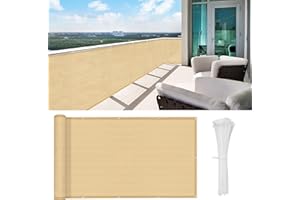 HENG FENG Balcón Pantalla Protección de Privacidad 75x600cm HDPE Protección UV Resistente al Viento Sujetacables Adjundas para Jardín Balcón Terraza Arena