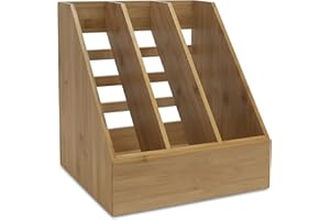 Osco Natural MOSO Bamboo Triple Magazine File Organisers for Desk, Shelf Filing – Brochure & Document Holder, A4 Compatible – Stylish Eco Office Storage – (30×28×25 cm)