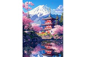 NEWENMO 5D Monte Fuji Diamond Painting per Adulti,Bella Fiori di Ciliegio Pittura Diamante Kit Completo,Tempio Giapponese Diamond Art Kits,Fai Da Te Diamant Painting Set,per Decorazione Casa 30x40cm