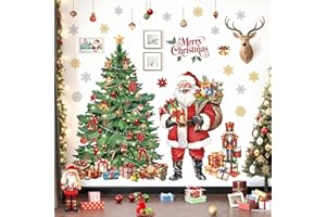 decalmile Stickers Muraux XXL Sapin de Noël Aquarelle Autocollant Fenêtre Arbre de Noël Père Flocon de Neige Décoration Murale Porte Fenêtre Vitre
