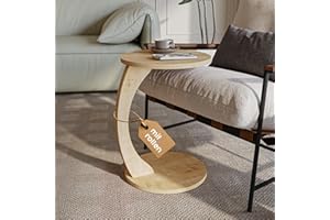 sugodesign Couchtisch mit Rollen, Kleiner Beistelltisch C Form, Beistelltisch Couch, stylischer Sofatisch in schöner Eiche-Optik, runder Tisch als Ablagefläche für Couch und Wohnzimmer, C Form