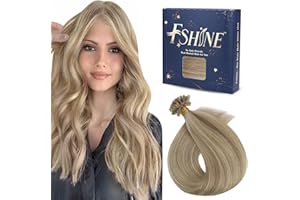 Fshine Extension Umani Cheratina Capelli 35CM 50g Capelli Veri Lisci Extension 1g/ciocca U Tip Extension Golden Bionda Highlight Biondo Chiaro Hair Keratin Extension #16P22