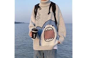 NIAN Turtlenecks Shark Sweater Winter Patchwor Harajuku Korean Style High Neck Oversized Grey Turtleneck
