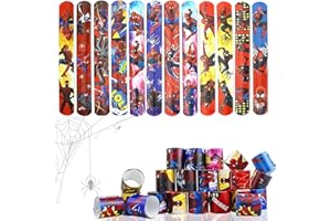 Kaimirui 24pc Braccialetti Slap per Bambini,Super -hero Bracciali a Scatto,Cartoon tema Bracciali Slap Bambini Regalo Compleann
