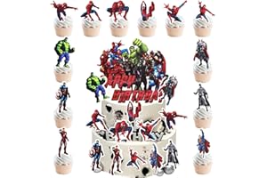HEARTSKING 49 Stück Happy Birthday Tortendeko, Superhelden Tortendeko Geburtstagsdeko Spider Geschenke man Schulkind Cake Topper Tortendeko Geburtstag Deko Geburtstag für Mädchen Jungen Kinder