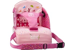 Asalvo BOOSTER CUSCUS Trona de Viaje portátil para bebés, Asiento elevador para comer, Plegable, Arnés de seguridad, Bolsillo incorporado, Respaldo 25 cm, Desde 6 meses hasta 15 kg, London Rosa